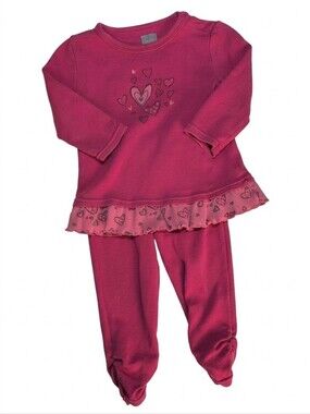 Kushies Pink Graphic Heart 2Piece Tunic Ruffle Top Pants Set Girls 18M Ruched